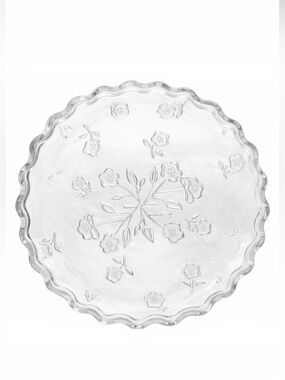 Anchor Hocking Savannah Glass Cake Plate Floral Scalloped Vintage